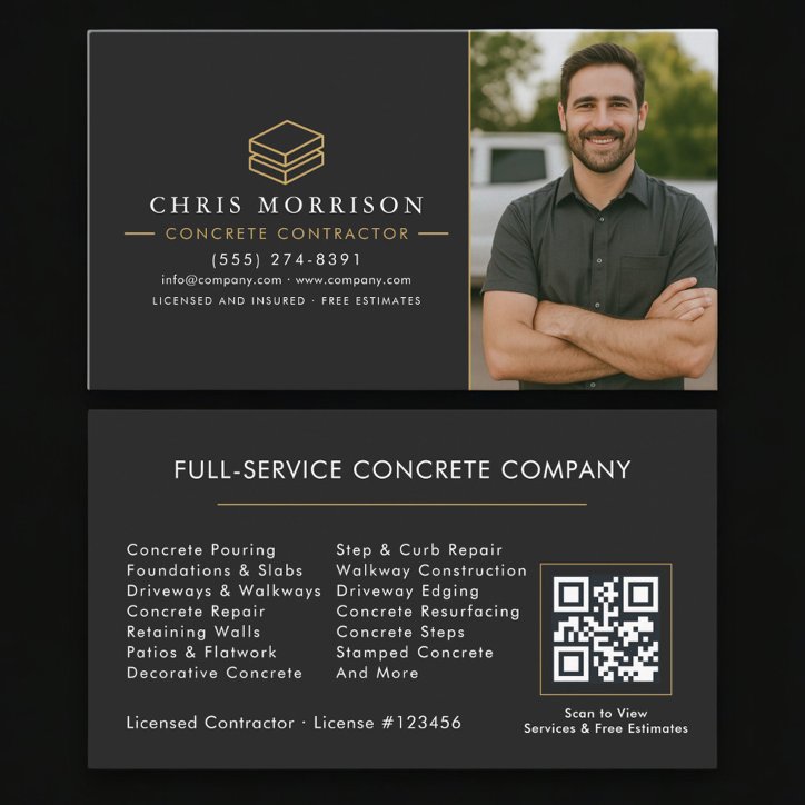 QR Code Concrete Contractor Photo Business Card