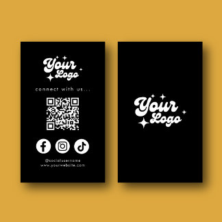 QR Code Connect With Us Black Business Card