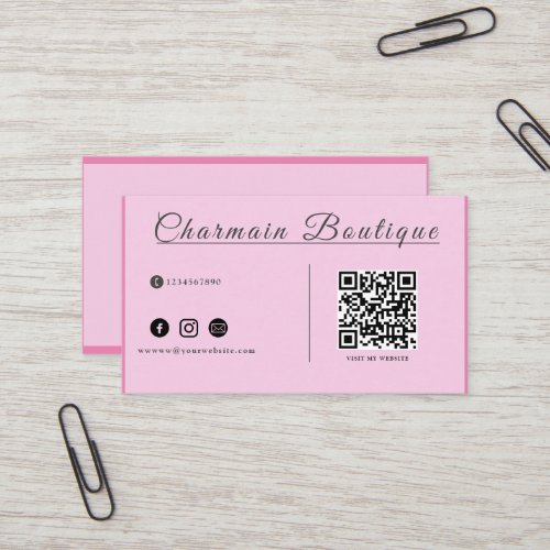 QR code Connect With us Blush pink Business Card