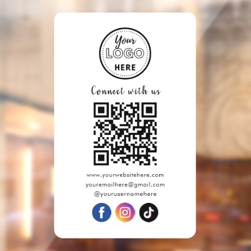 QR Code Connect With Us Facebook Instagram Tiktok Window Cling