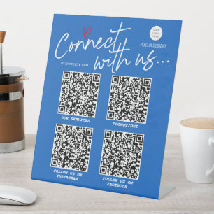 QR code connect with us modern trendy script logo Pedestal Sign