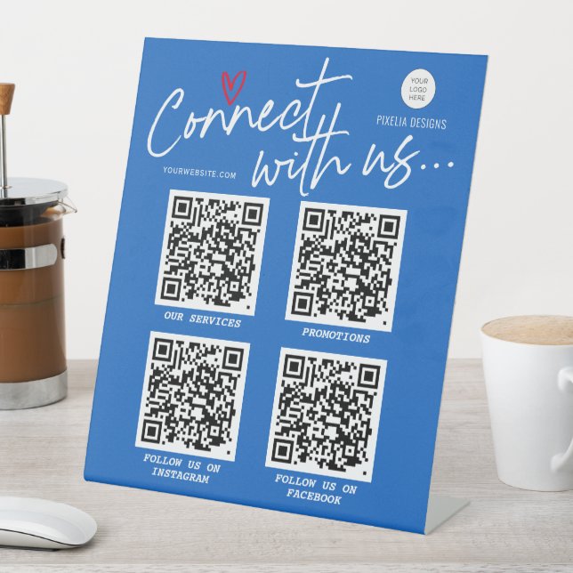 QR code connect with us modern trendy script logo Pedestal Sign (In SItu)