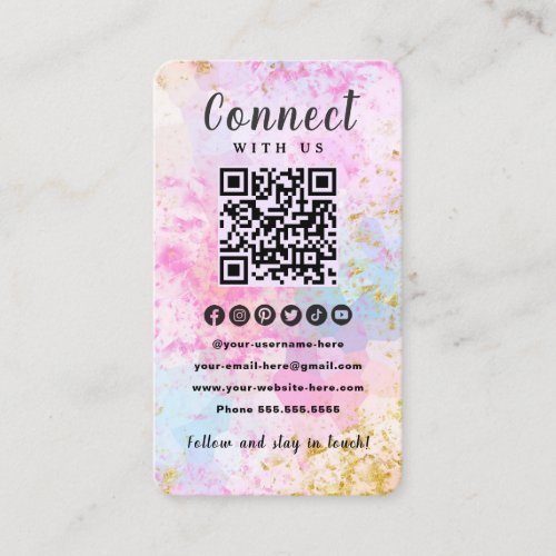 QR Code Connect With Us Pink Opal Stone Stylish Business Card