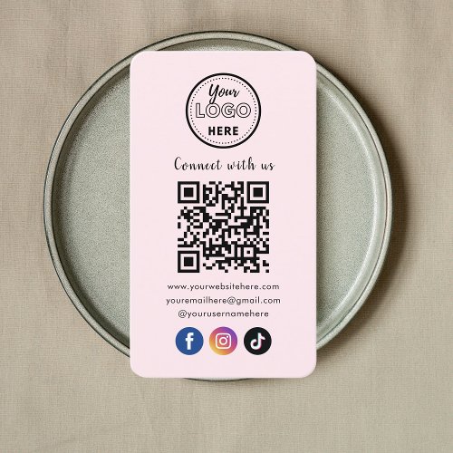 QR Code Connect With Us Social Media Blush Pink Business Card