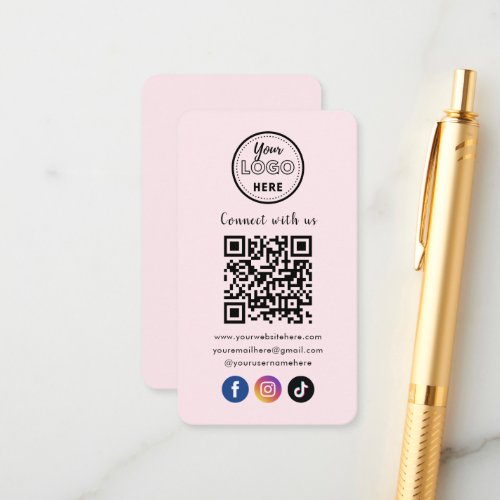 QR Code Connect With Us Social Media Blush Pink Enclosure Card