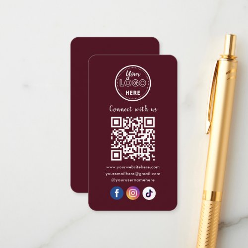 QR Code Connect With Us Social Media Burgundy Enclosure Card