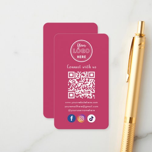 QR Code Connect With Us Social Media Hot Pink Enclosure Card