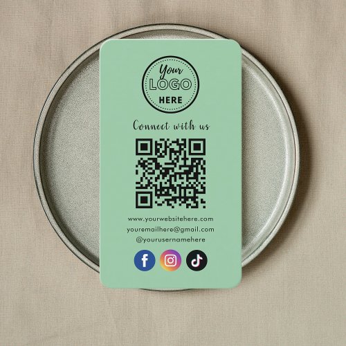 QR Code Connect With Us Social Media Mint Green Business Card