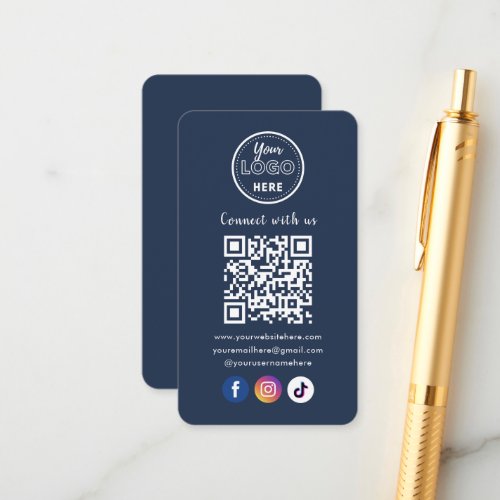 QR Code Connect With Us Social Media Navy Blue Enclosure Card