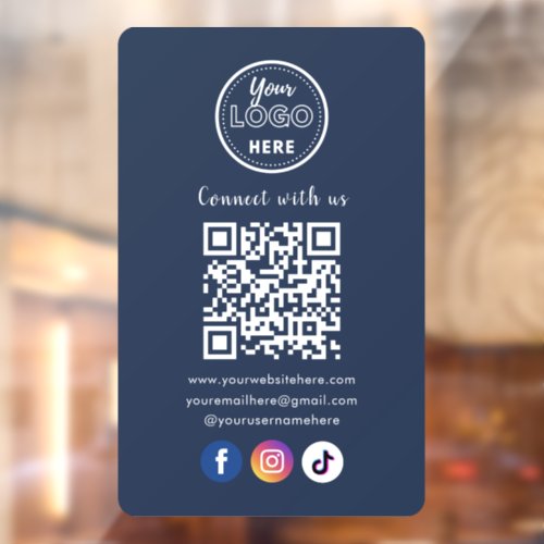 QR Code Connect With Us Social Media Navy Blue Window Cling