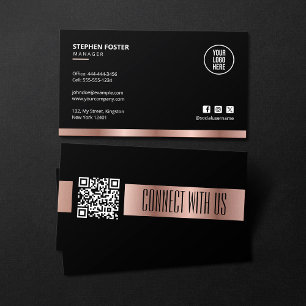 QR Code Connect With Us Social Media Rose Gold Business Card
