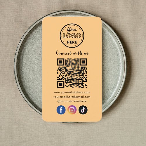 QR Code Connect With Us Social Media Soft Orange Business Card