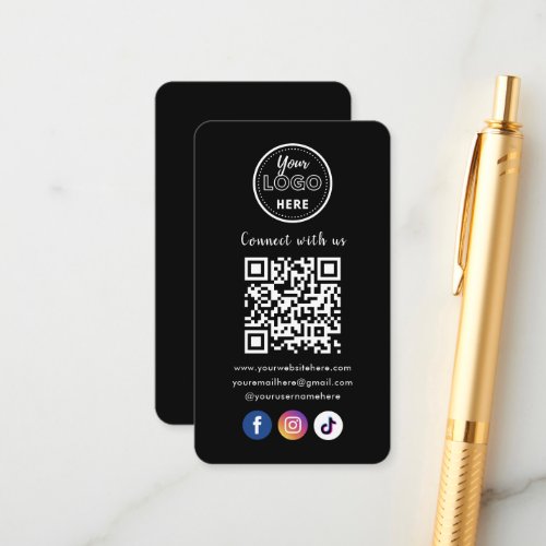 QR Code Connect With Us Trendy Social Media Black Enclosure Card