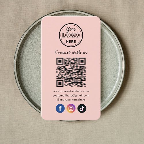QR Code Connect With Us Trendy Social Media Pink Business Card