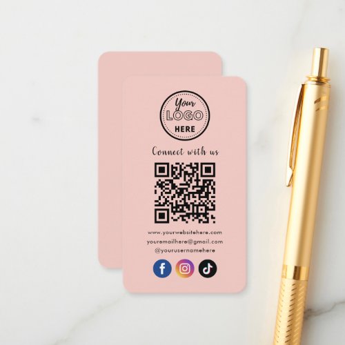 QR Code Connect With Us Trendy Social Media Pink Enclosure Card