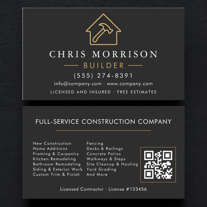 QR Code Construction Builder Black Gold Business Card