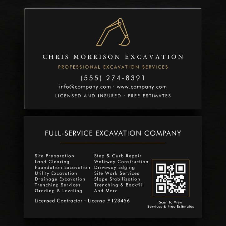 QR Code Construction Excavator Heavy Equipment Business Card