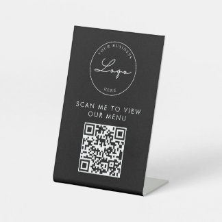 QR Code Contactless Menu Logo Black Modern Pedestal Sign