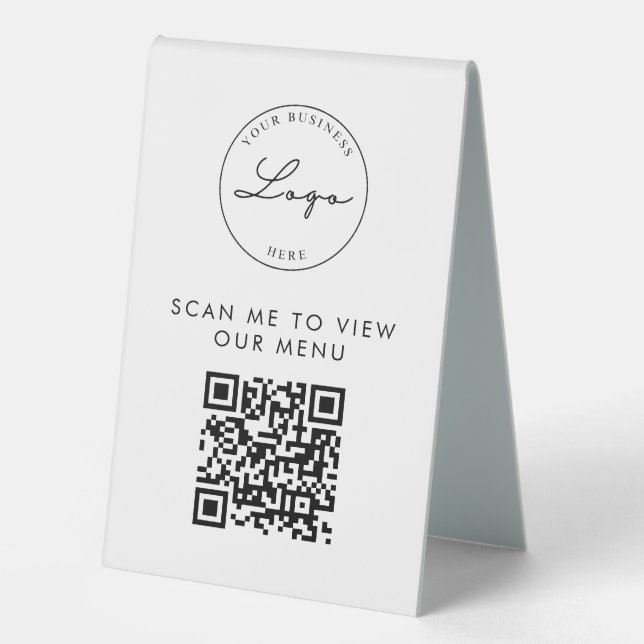 QR Code Contactless Menu Logo Modern Minimalist Table Tent (Front)