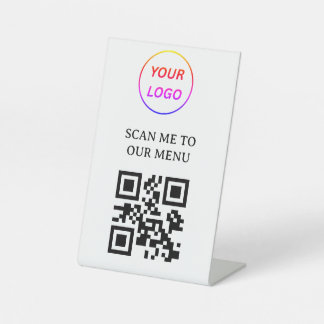 QR Code Contactless Menu Logo White Minimalist Ped Pedestal Sign