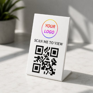 QR Code Contactless Menu Logo White Minimalist Ped Pedestal Sign