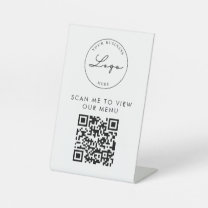 QR Code Contactless Menu Logo White Minimalist Pedestal Sign