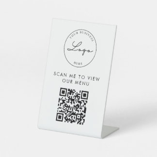 QR Code Contactless Menu Logo White Minimalist Pedestal Sign