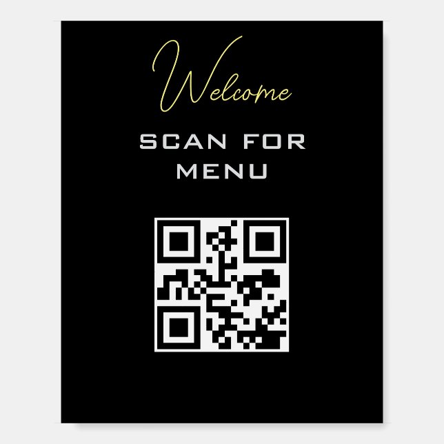 QR Code Contactless Scannable Menu Black White Foam Board (Front)
