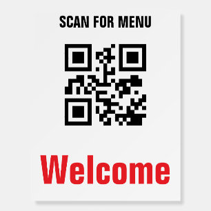 QR Code Contactless Scannable Menu Black White Foam Board