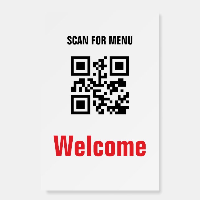 QR Code Contactless Scannable Menu Black White Foam Board (Front)