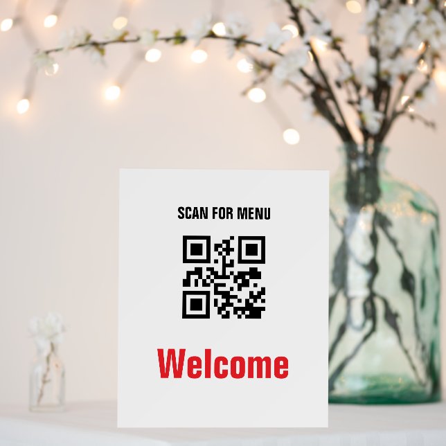 QR Code Contactless Scannable Menu Black White Foam Board (In Situ (Wedding))