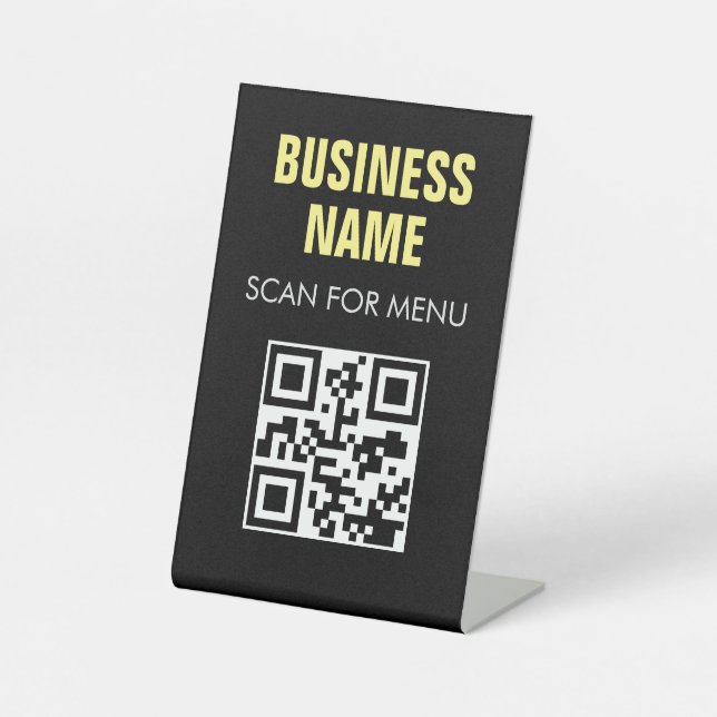 QR Code Contactless Scannable Menu Black White Pedestal Sign (Front)