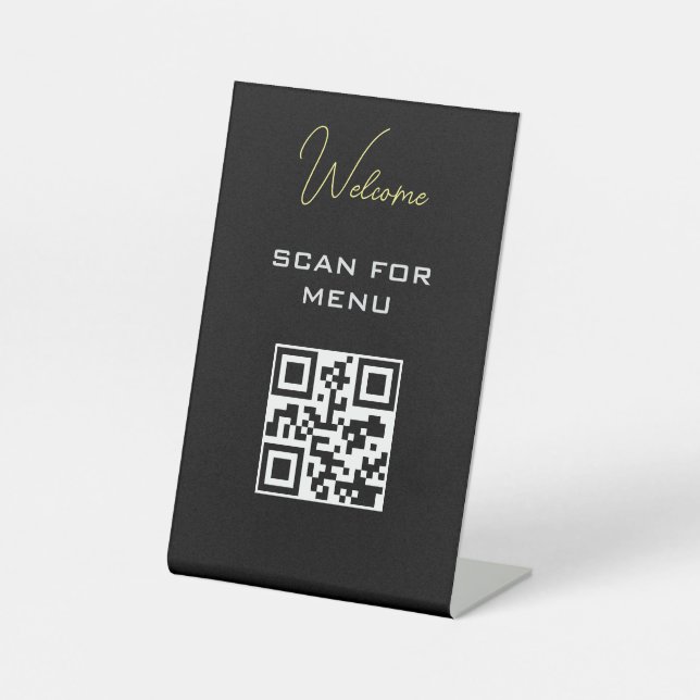 QR Code Contactless Scannable Menu Black White Pedestal Sign (Front)