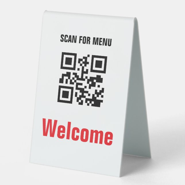 QR Code Contactless Scannable Menu Black White Table Tent (Front)