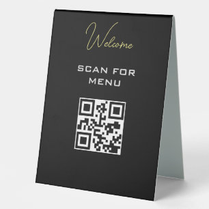 QR Code Contactless Scannable Menu Black White Table Tent