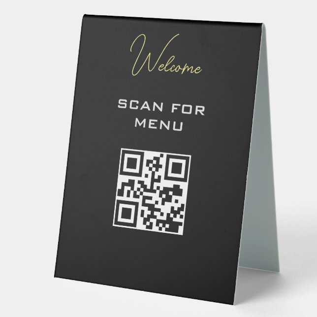 QR Code Contactless Scannable Menu Black White Table Tent (Front)