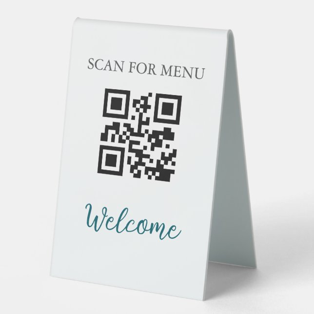 QR Code Contactless Scannable Menu Black White Table Tent (Front)