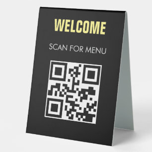 QR Code Contactless Scannable Menu Black White Table Tent
