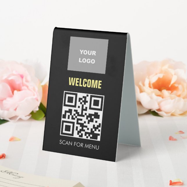 QR Code Contactless Scannable Menu Logo Black Table Tent (In SItu (Wedding))