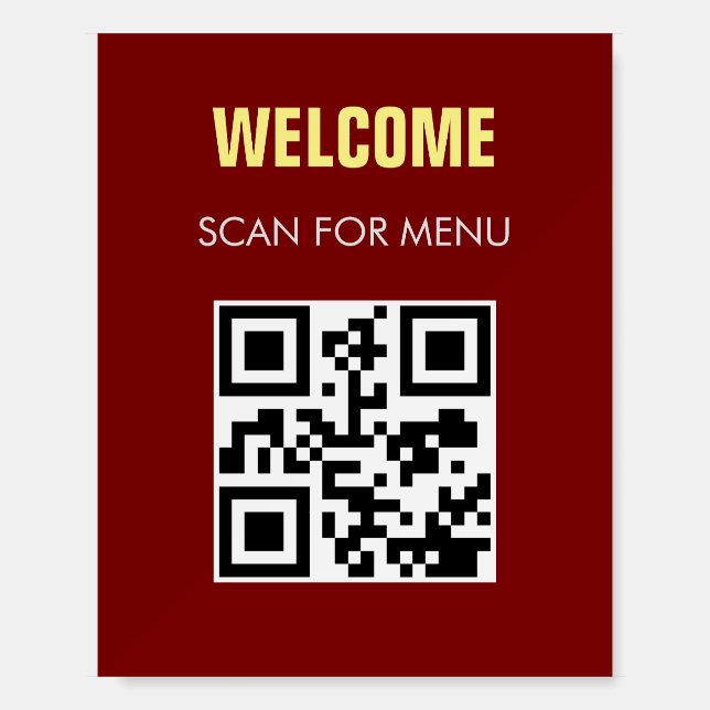 QR Code Contactless Scannable Menu Red Foam Board (Front)