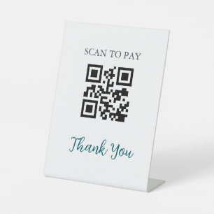 QR Code Contactless Scannable Pay Black White Pedestal Sign