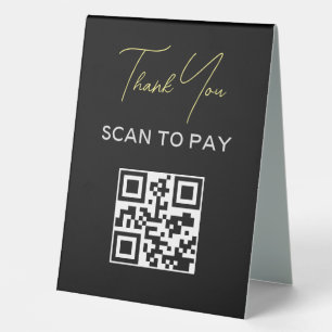 QR Code Contactless Scannable Pay Black White Table Tent