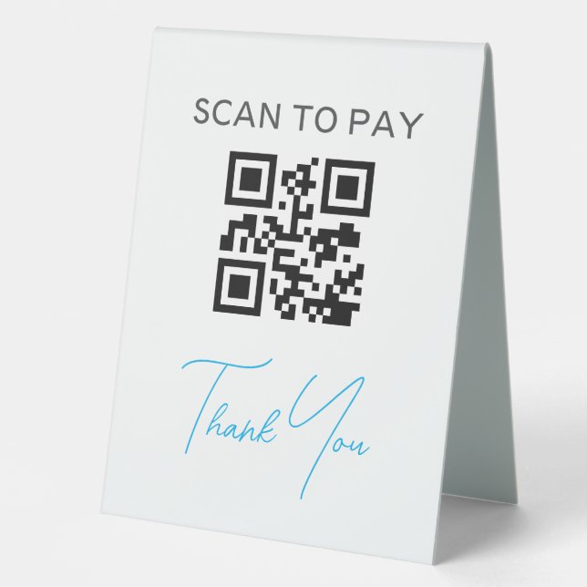 QR Code Contactless Scannable Pay Black White Table Tent (Front)