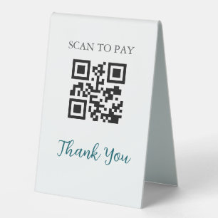 QR Code Contactless Scannable Pay Black White Table Tent