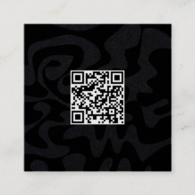 QR Code Cool Black and White Retro Groovy Square Business Card (Front)