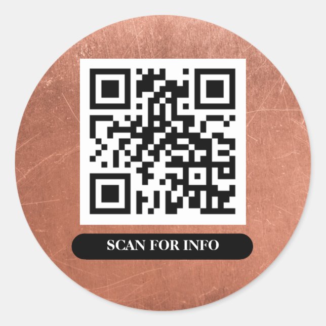 QR Code Copper Bronze Unique Professional Chic Classic Round Sticker (Front)