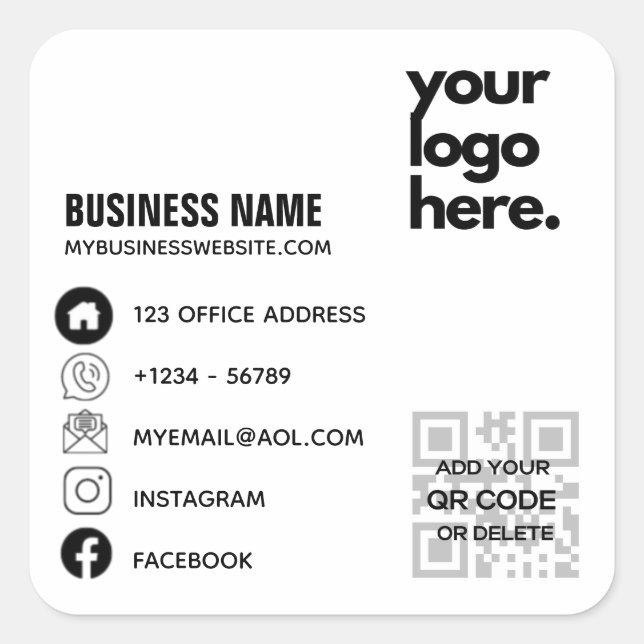 Qr Code Corporate Business Card Design Logo  Square Sticker (Front)