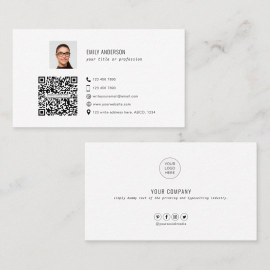 QR code Corporate business card with photo & logo | Zazzle.com