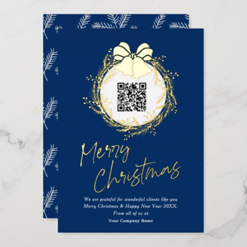 QR code corporate business Merry Christmas Foil Ho Foil Holiday Card