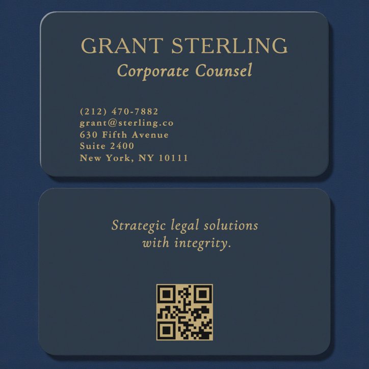 QR Code Corporate Counsel Navy Blue Gold Business Card